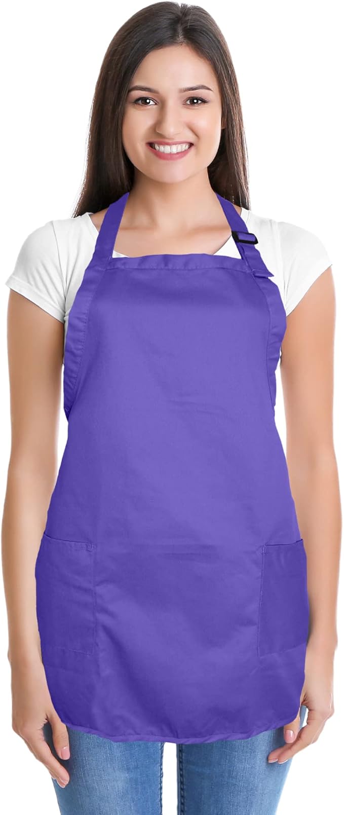 DALIX Apron Commercial Restaurant Home Bib Spun Poly Cotton Kitchen Aprons (2 Pockets) (1, Purple)