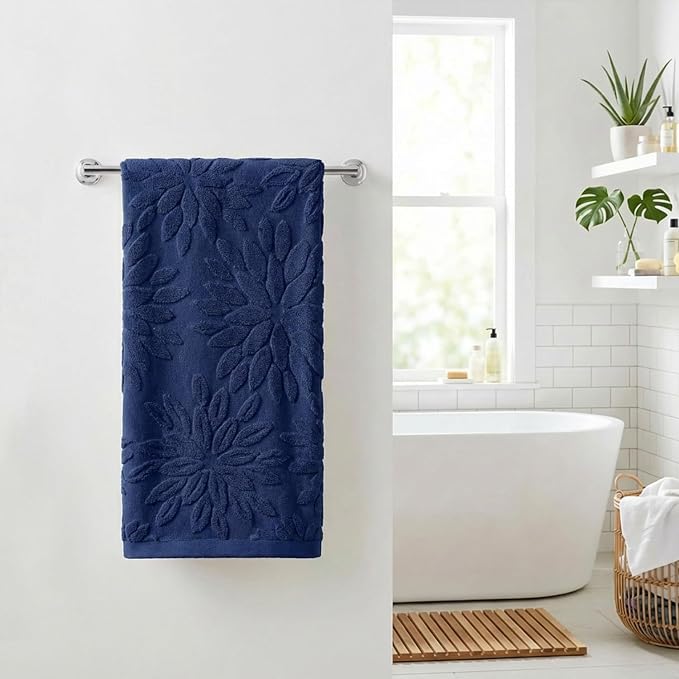 Artoid Mode 1 Pc Navy Blue 3D Dahlia Floral Jacquard Hand Towels - Image 2