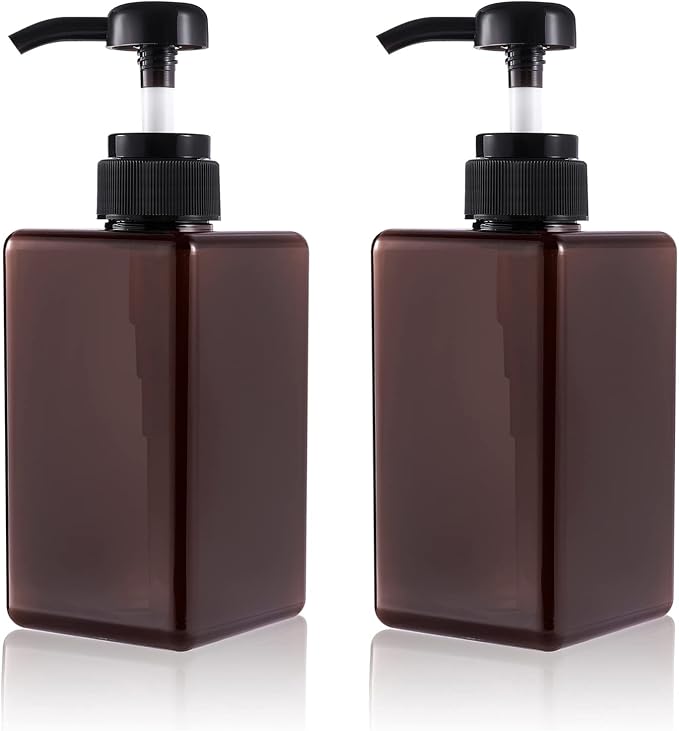 Plastic Pump Bottle Refillable Lotion Soap Dispenser 15oz Amber 2 Pack | Sturdy by JiatuA