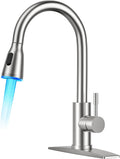FORIOUS Kitchen Faucet with LED Light Sprayer, Single Hole, Brushed Nickel | by FORIOUS