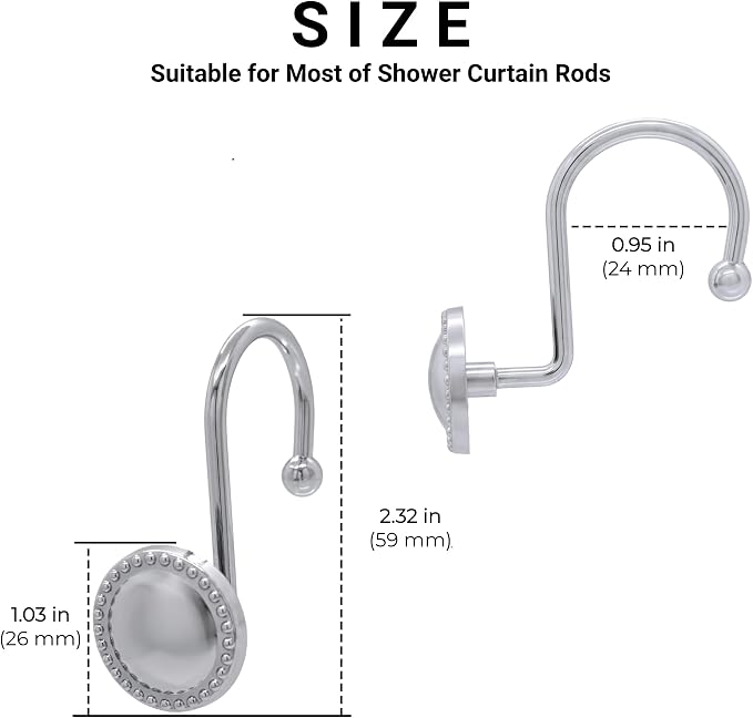 Shower Curtain Hooks, Rust-Resistant Decorative Rings, Chrome | Heavy-Duty - Image 3