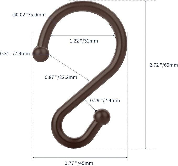 Metal Shower Curtain Hooks，Set of 12 Rings，Rust Resistant S Shaped Hooks Hangers - Image 5