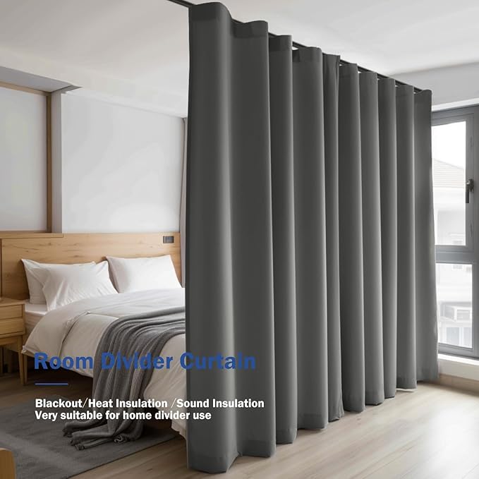 Room Divider Blackout Curtain Track Curtains Wall Dividers Panels Screen for Living Rooms Bedroom Office Privacy Partition Separation, W150 × L96 Inch,1 Panel, Grey