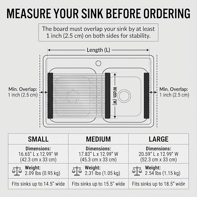 304 Stainless Steel Rollable Cutting Board – Space-Saving Over-the-Sink Workstation for RVs and Small Kitchens – Rust-Proof Heat Resistant Dishwasher Safe Non-Slip Multi-Use Prep Mat (20.6" L x 13" W)