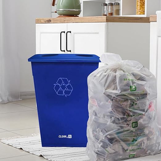 Restaurantware LID ONLY: RW Clean 1 Recycling Can Lid, Fits 23 Gallon Trash Can - Two Bottle/Can Openings, Blue Plastic Lid For Waste Basket, Heavy-Duty, Trash Can Sold Separately