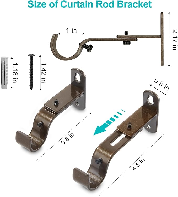 Adjustable Curtain Rod Brackets, Metal Window Drapery Rod Hanger Holders Hooks - Image 3