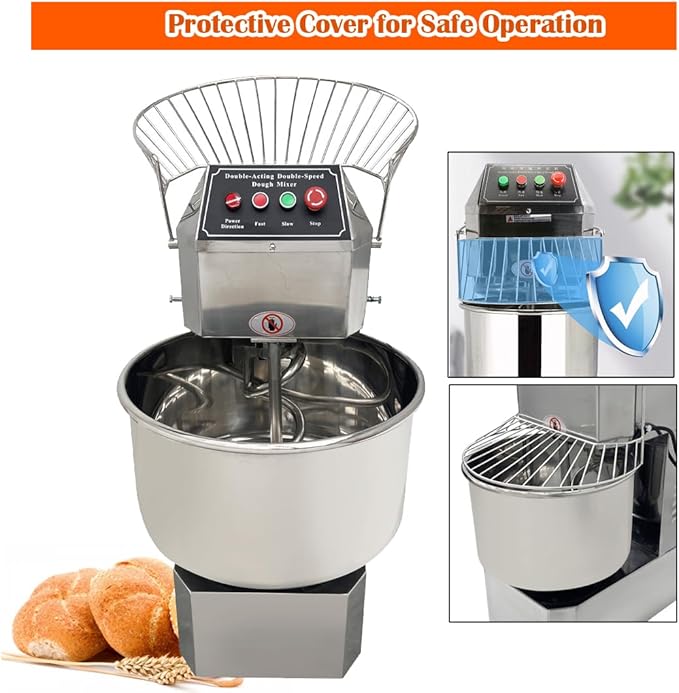 Commercial Stand Dough Mixer 50Qt Stand Spiral Mixer Dual Rotating Dough Kneading Machine Dough Pizza Food Mixer with Double Speeds for Restaurant Bakeries Pizzeria 110V 2200W
