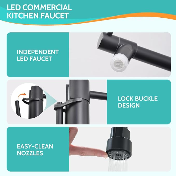 Matte Black LED Kitchen Faucet - Image 4