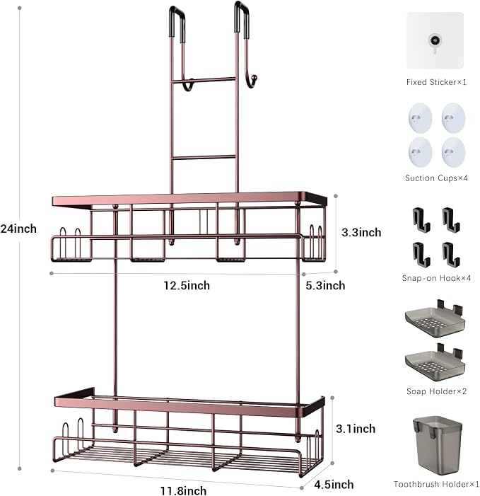 Over the Door Shower Caddy Hanging: No Drill Rustproof Shower Organizer - Image 7