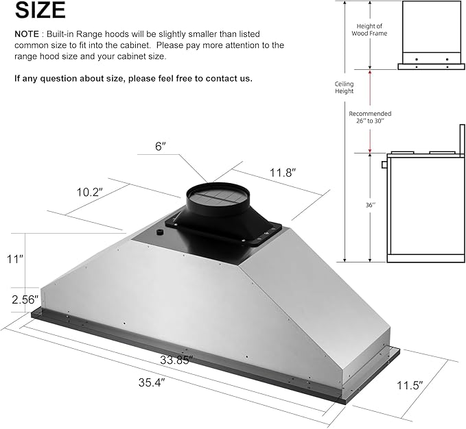 BRANO Range Hood Insert 36 Inch, 900 CFM Voice/Gesture/Touch Control Build-in Kitchen Hood Vent with 4 Speed Exhaust Fan, Memory Mode, Adjustable Lights, Ducted/Ductless Convertible