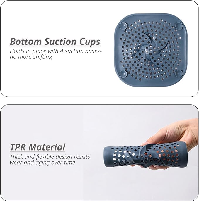 5.9" Square Drain Cover with Suction Cups, Hair Catcher, 4 Pack | - Image 6