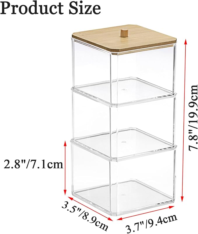 Hipiwe 3 Tiers Acrylic Cotton Swab Organizer Clear Qtip Holder - Image 3