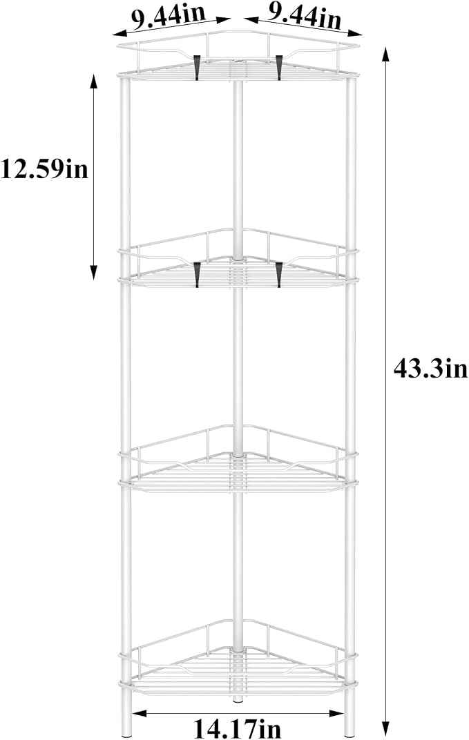 HuggieGems Metal Floor Standing Corner Shower Caddy, 4 Tier - Image 7