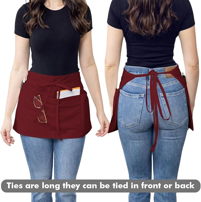 Dreamology Waitress Apron,Aprons for Women With Pockets,Server Aprons with 3 pockets,Apron For Men and Women,Gardening and Waist Apron,Server aprons with 3 pockets - Maroon Waist Apron (3 Pack)