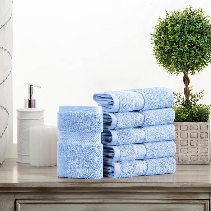 Superior Egyptian Cotton Plush & Absorbent, Face Towel Set of 6, Light Blue | - Image 2