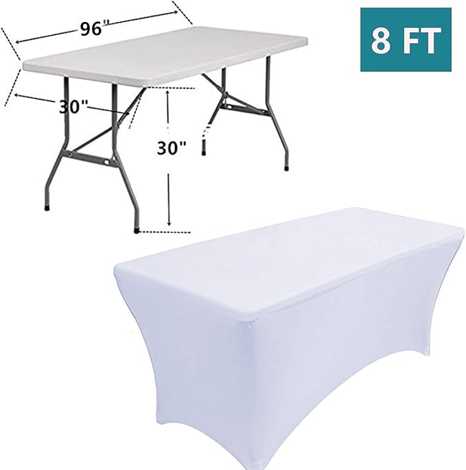 RELIANCER 2 Pack Stretch Spandex Table Covers for Rectangular Tables,8FT Elastic Fitted Tablecloth,Universal Rectangular Table Cloth Protector for Outdoor Party,Wedding,Bar,Birthday,Banquet,Events