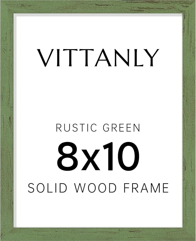 Vittanly 8x10 Picture Frame, Solid Wood Frame with Plexiglass, Includes 5x7 Mat, Wall Hanging or Tabletop for Home Decor, Rustic Green, 1 Pack