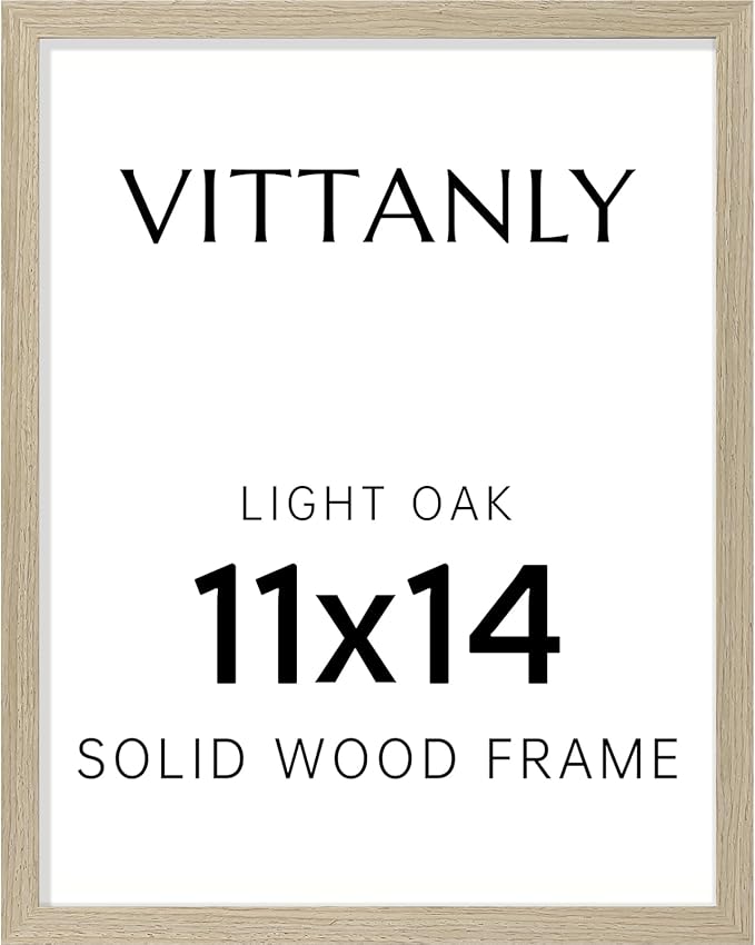 Vittanly 11x14 Picture Frame, Solid Wood Frame with Plexiglass, Includes 8x10 Mat, Wall Hanging for Photos, Home Decor, Light OAK, 1 Pack