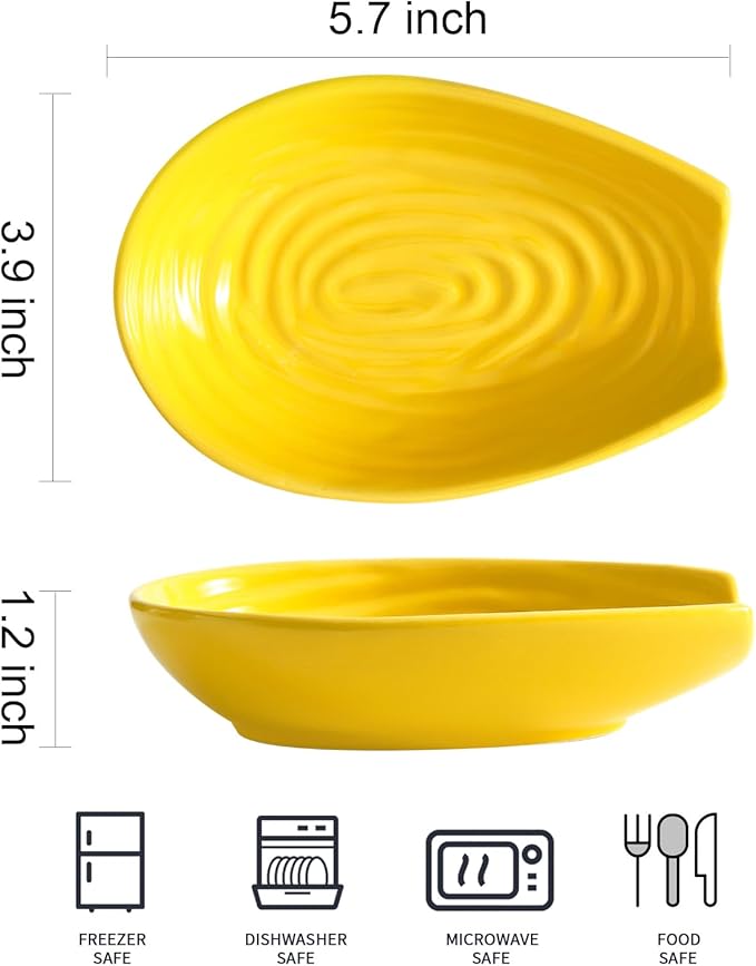 Hasense Spoon Rest for Stove Top, Ceramic Yellow and Green Spoon Holder for Kitchen Counter, Large Stable Heat-resistant Utensil Rest for Spatula Ladles Tongs, Home Kitchen Decor, 2 PCS