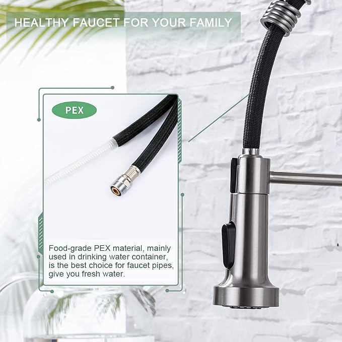 WEWE Pull-Down Kitchen Faucet, 2-Mode Sprayer, Brushed Nickel | 17-Inch Height - Image 4