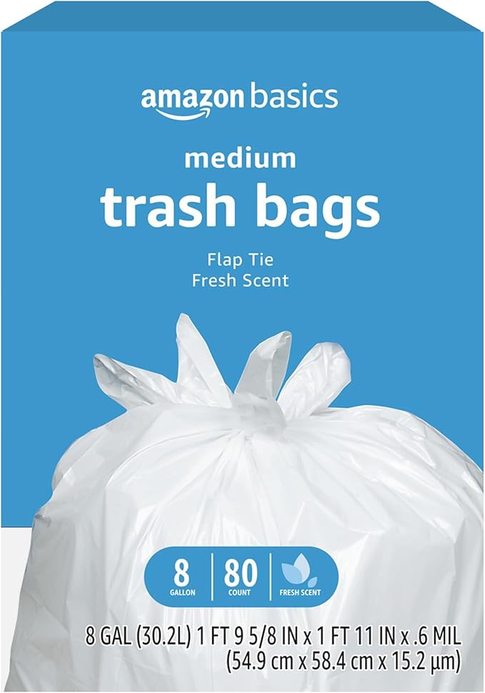Amazon Basics 8 Gallon Flap Tie Trash Bags, Fresh Scent by AmazonBasics