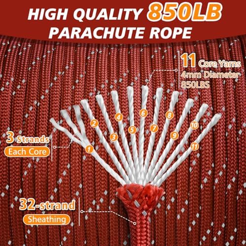850Ib Reflective Paracord Rope, 50/100/200/500/1000ft 4MM 11 Strand Cords - Image 2