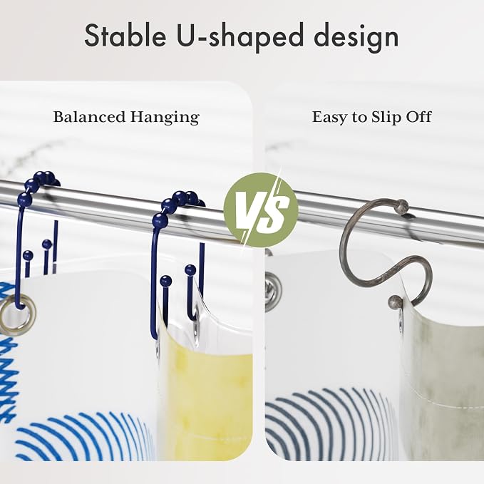 AmazerBath Shower Curtain Hooks, Sturdy Shower Curtain Rings, Metal Shower - Image 3