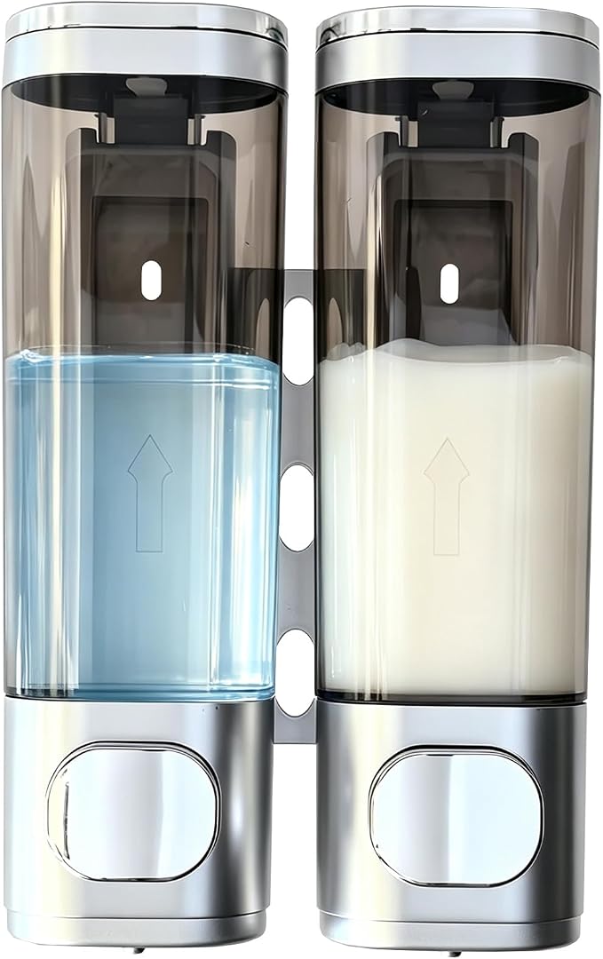 2-Chamber 10oz/300ML Silver Plastic Hand Wall Mounted Soap Dispensers | by Unknown
