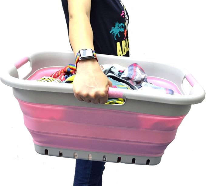 SAMMART 41L Set of 2 Collapsible 3 Handled Plastic Laundry Basket-Foldable Pop - Image 6