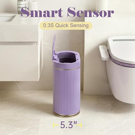 ELPHECO Bathroom Sensor Trash Can, 2 Gallon, Automatic Lid, Slim Plastic - Image 3