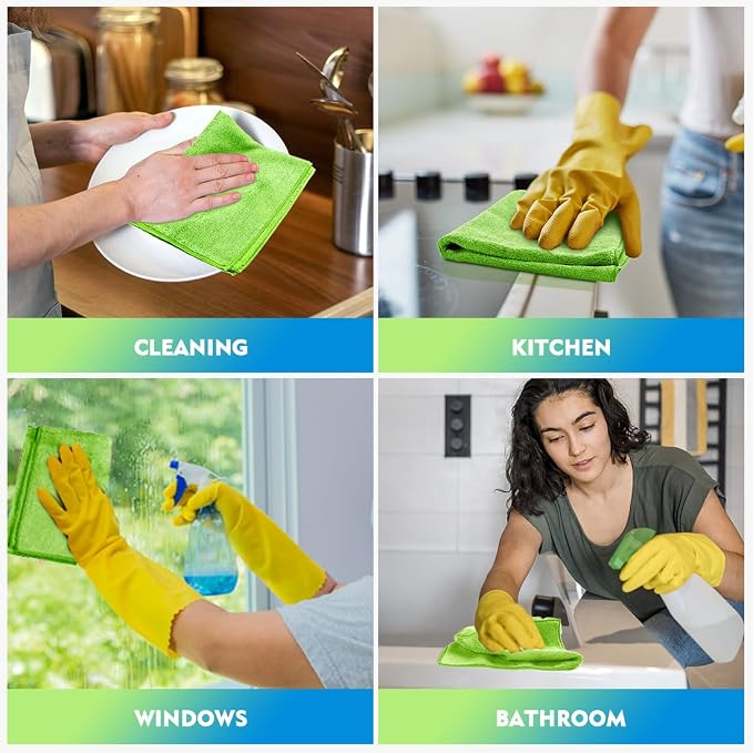 HOMEXCEL Green Microfiber Cleaning Cloth 20 Pack 11.5 x 11.5 Inch Microfiber - Image 6