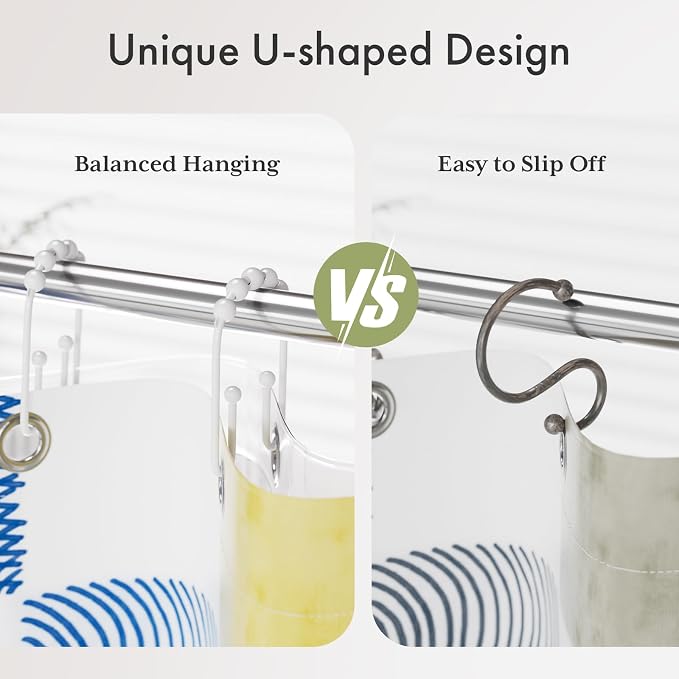 AmazerBath Shower Curtain Hooks White Metal Shower Curtain Rings Rust Proof - Image 2