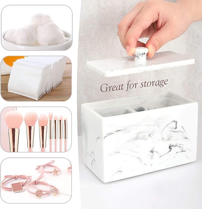 Luxspire Cotton Swab Holder, Dual Compartment Jar - Image 3