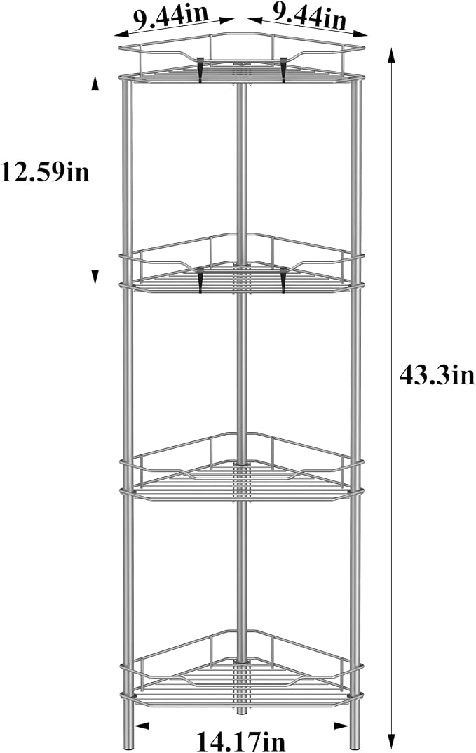 HuggieGems Metal Floor Standing Corner Shower Caddy, 4 Tier - Image 7