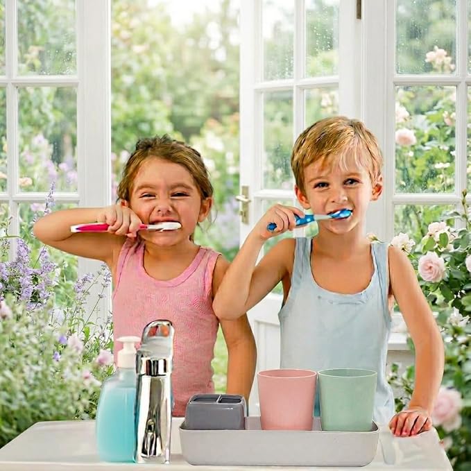 Kids Toothbrush Holder with Cups, Electric Toothbrush & Toothpaste Storage - Image 5