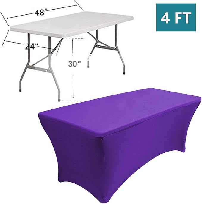 RELIANCER 2 Pack Stretch Spandex Table Covers for Rectangular Tables,4FT Elastic Fitted Tablecloth,Universal Rectangular Table Cloth Protector for Outdoor Party,Wedding,Bar,Birthday,Banquet,Events