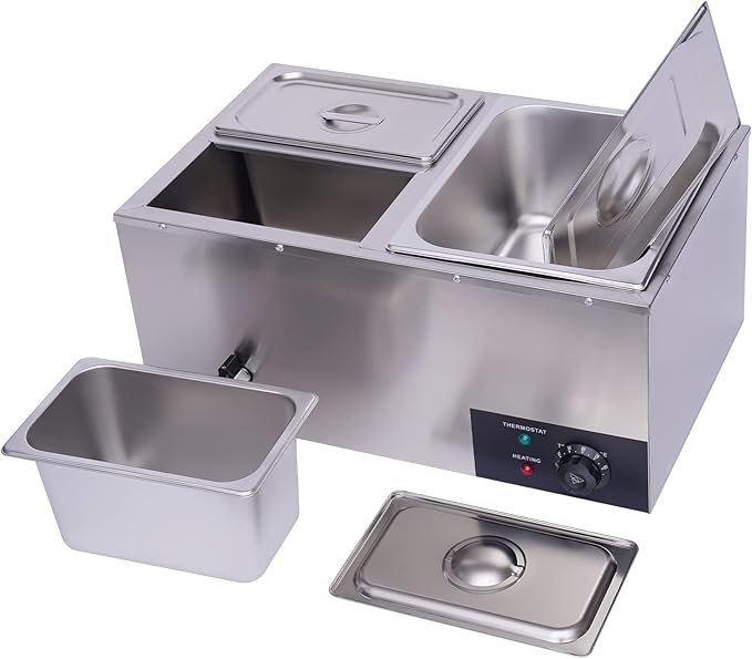 Electric Steam Table Food Warmer 3-Pan 600W Commercial Buffet Servers and Warmers, 22Qt Stainless Steel Electric Buffet Food Warmer, Restaurant Catering Buffet Warmer, 86-185℉ Temp Control
