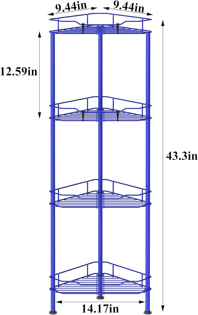 HuggieGems Metal Floor Standing Corner Shower Caddy, Dark Blue, 4 Tier - Image 7