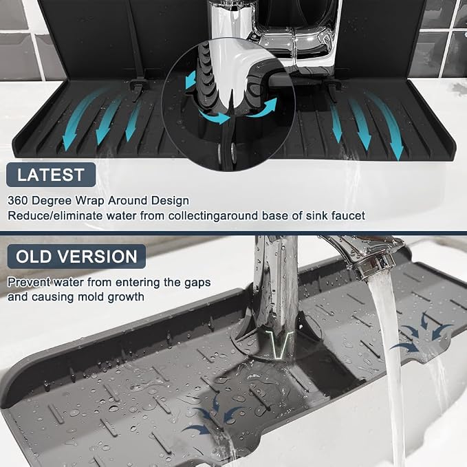Silicone Sink Splash Guard Behind Faucet, Faucet Mat Backsplash Guard Black | - Image 5