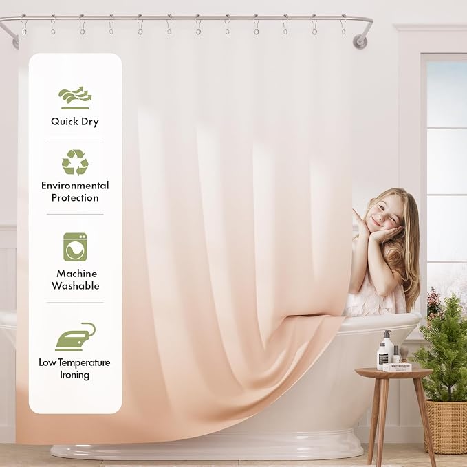 AmazerBath Fabric Shower Curtain, Cloth Khaki Shower Curtain Set - Image 3