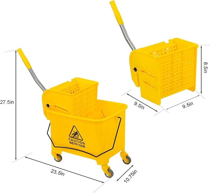 Commercial Mop Bucket with Wheels 20L Gallon, Side Press Wringer Combo Mop - Image 2