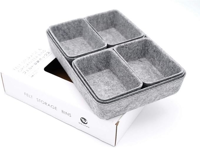 7pc Felt Desk Drawer Organizers Trays Gray Office Home Storage Bins by Welaxy