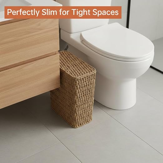 Coeusy 3 Gallon Paper Rope Bathroom Trash Can, Small Wicker Trash Cans - Image 2