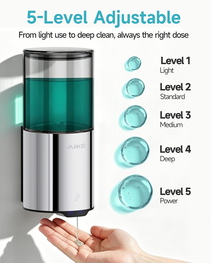 AIKE Automatic Soap Dispenser IPX7 Waterproof 13.5oz Polished Finish | No-Drill - Image 3