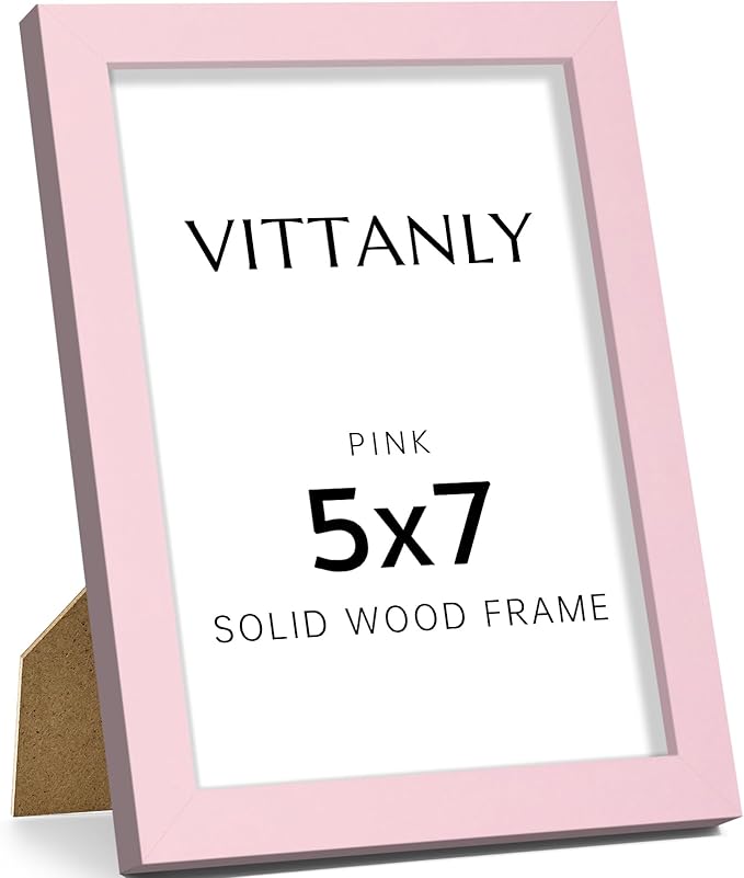Vittanly 5x7 Picture Frame, Solid Wood Frame with Plexiglass, Includes 4x6 Mat, Wall Hanging or Tabletop for Home Decor, Pale Pink, 1 Pack