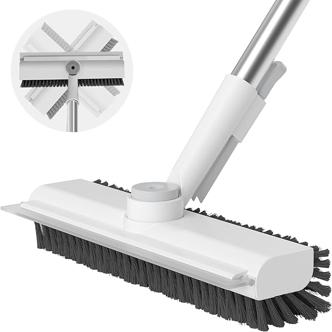 AIR U+ Floor Scrub Brush with Long Handle, 3-in-1 Rotating Head & Squeegee | by AIRU