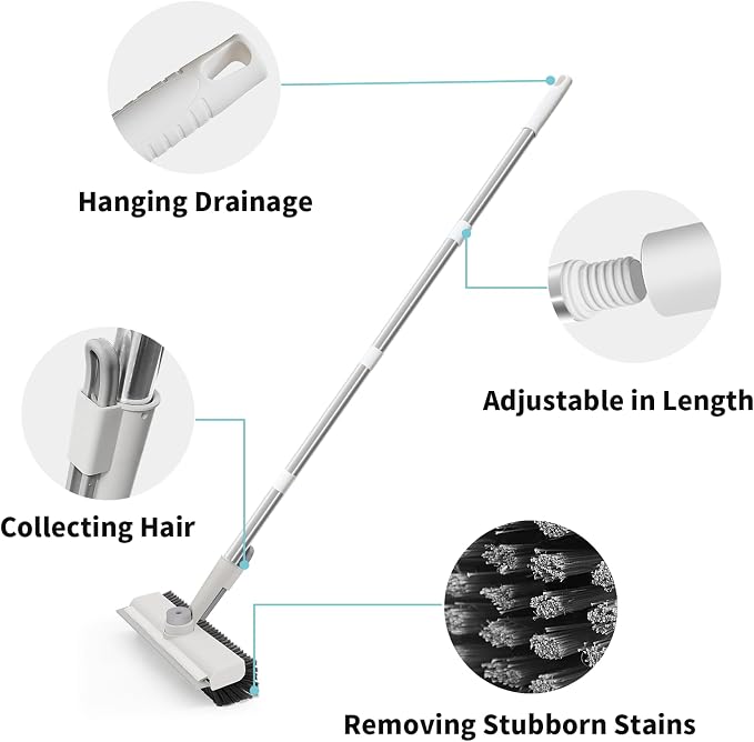 AIR U+ Floor Scrub Brush with Long Handle, 3-in-1 Rotating Head & Squeegee | - Image 5