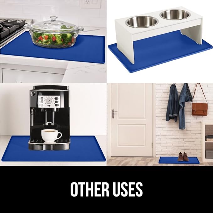 GORILLA GRIP Waterproof Silicone Under Sink Mat with Raised Lip for Kitchen and Bathroom, Cabinet Shelf Liner Stay in Place Mats Dishwasher Safe Drawer Liner, Organizer Tray, 19 x 34 in, Blue