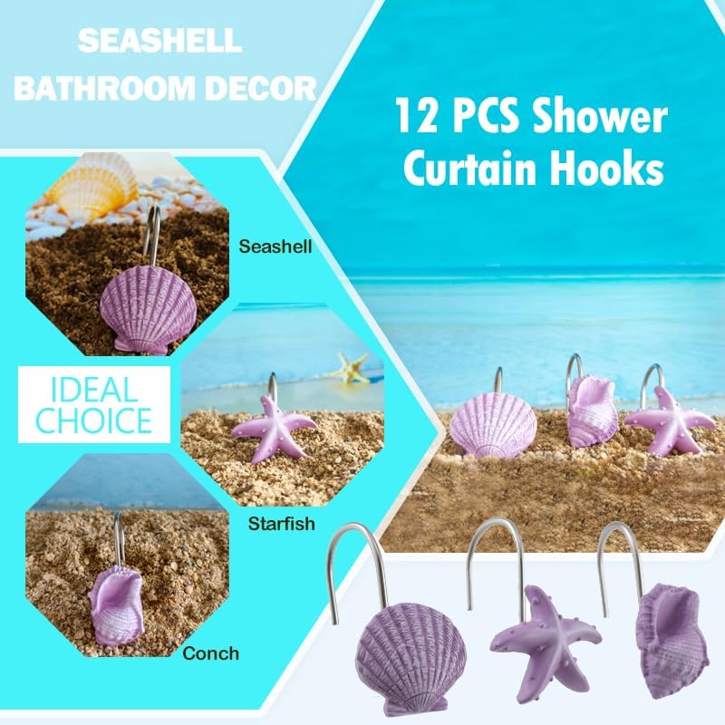 Seashell Shower Curtain Hooks 12pcs Beach Shower Curtain Rings Bath Shower - Image 2