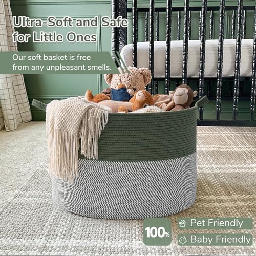 INDRESSME XXXLarge Woven Rope Blanket Basket Living Room Green - Image 6